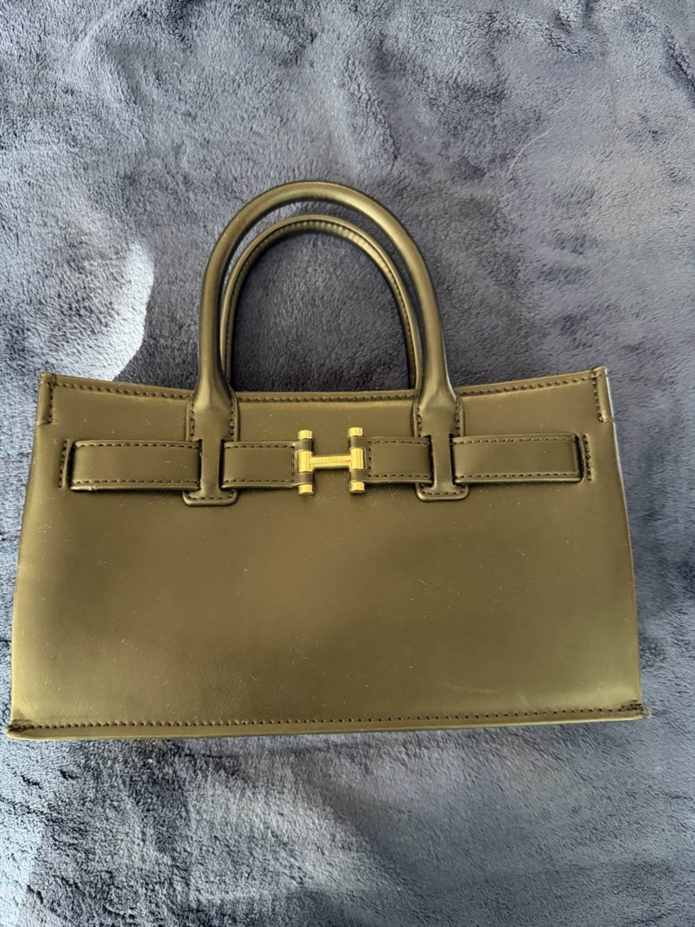 Halston-Classic Black Top-Handle Satchel with Gold Accent